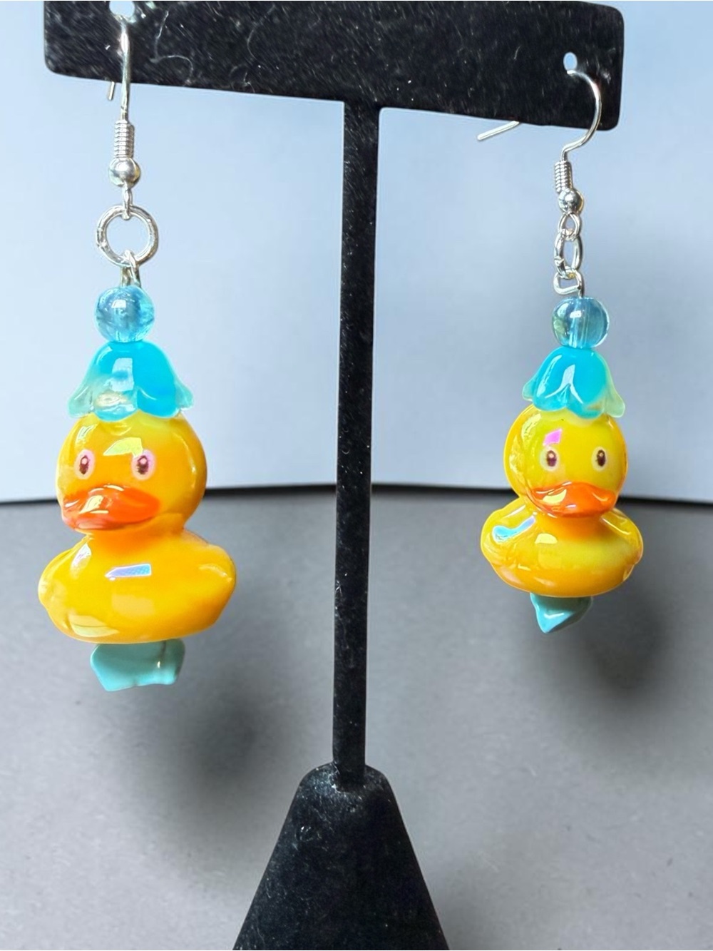 Handmade Rubber Duck Dangle Earrings Whimsical Novelty Beaded Jewelry Jeep Style
